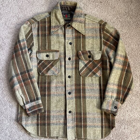 Vintage Wool Linen Brown Plaid Val-Mark Shacket Fall Hipster Retro Dagger Collar - Picture 3 of 8